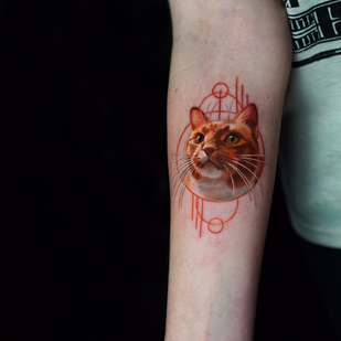Female Color Miniature tattoo on Forearm #86205 | Tattoo Artist Anastasiya Yusupova CAT_KABUKI