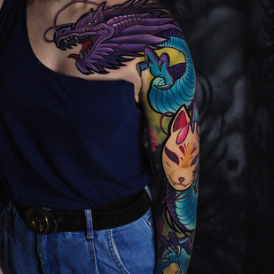 Female Color Author's Style tattoo on Sleeve #84283 | Tattoo Artist Andrey Indigo