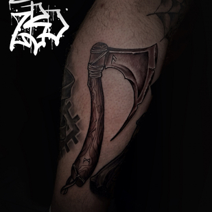 Male Black  tattoo on Shin #86330 | Tattoo Artist Anton Deyhin