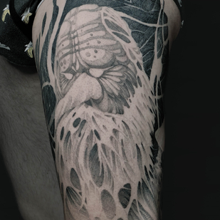 Male Black Graphic tattoo on Leg #85825 | Tattoo Artist Daniil Holodkov