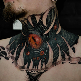 Male Color Graphic tattoo on Neck #85827 | Tattoo Artist Daniil Holodkov