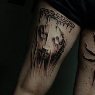 Male Black Whipshading tattoo on Leg #87028 | Tattoo Artist Denis Piligrim