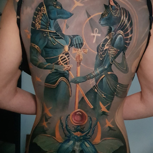 Female Color Realism tattoo on Back #89688 | Tattoo Artist Dmitriy Chikaev