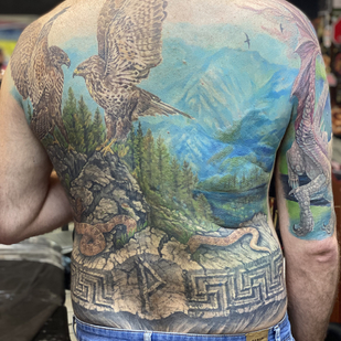 Male Color Realism tattoo on Back #88120 | Tattoo Artist Evgeniy Bobin