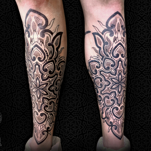 Male Black Ornamental tattoo on Shin #87221 | Tattoo Artist Ioann Leo ( LEO-VAN )