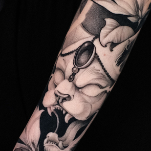 Female Black Graphic tattoo on Sleeve #85229 | Tattoo Artist Marusya