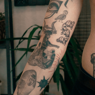 Male Black and Grey Graphic tattoo on Sleeve #85465 | Tattoo Artist Nikita Kasatkin