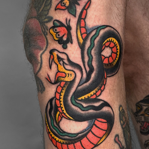 Male Color Old School tattoo on Leg #88717 | Tattoo Artist Nikita Radeckiy