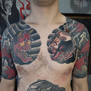 Male Color Japanese tattoo on Breast #86160 | Tattoo Artist Roma Dober