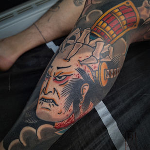 Male Color Japanese tattoo on Shin #86171 | Tattoo Artist Roma Dober