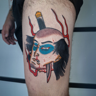 Male Color Japanese tattoo on Thigh #86189 | Tattoo Artist Roma Dober