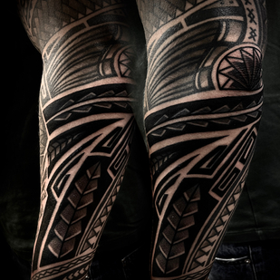 Male Black and Grey Polynesian tattoo on Sleeve #87868 | Tattoo Artist Sergey Martynov