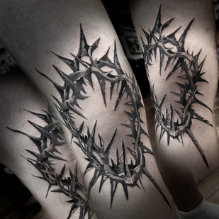 Male Black and Grey Graphic tattoo on Leg #87871 | Tattoo Artist Sergey Martynov