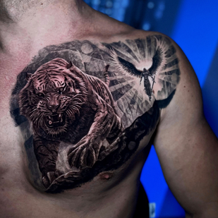 Male Black Realism tattoo on Breast #85493 | Tattoo Artist Sergey Pahabov