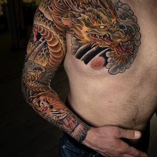 Male Color Japanese tattoo on Sleeve #86295 | Tattoo Artist Tatyana Chudesataya