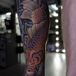 Male Color Japanese tattoo on Shin #86300 | Tattoo Artist Tatyana Chudesataya