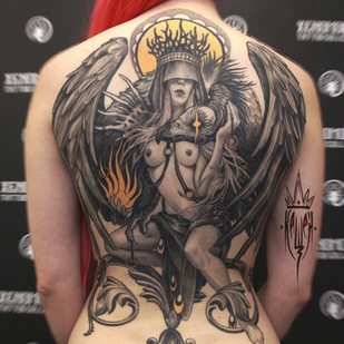Female Black Neo-traditional tattoo on Back #87359 | Tattoo Artist Vitaliy Kanaschenkov