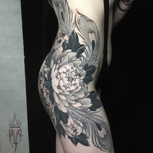Female Black Author's Style tattoo on Side #87369 | Tattoo Artist Vitaliy Kanaschenkov