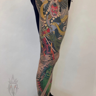 Male Color Japanese tattoo on Leg #87392 | Tattoo Artist Vitaliy Kanaschenkov