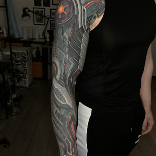 Male Black and Grey Biomechanical tattoo on Sleeve #87401 | Tattoo Artist Vitaliy Kanaschenkov