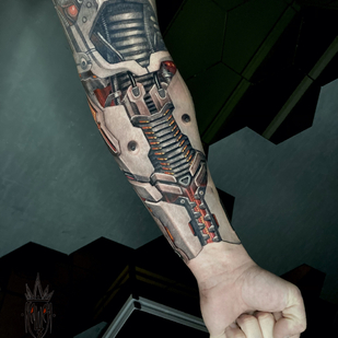 Male Color Biomechanical tattoo on Sleeve #87403 | Tattoo Artist Vitaliy Kanaschenkov