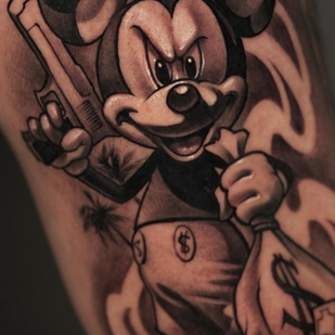 Male Black Chicano tattoo on Leg #95144 | Tattoo Artist Spray Gun