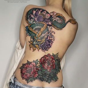 Female Color Japanese tattoo on Back #91259 | Tattoo Artist Anastasiya Azari