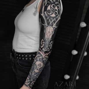 Female Black Graphic tattoo on Sleeve #91268 | Tattoo Artist Anastasiya Azari