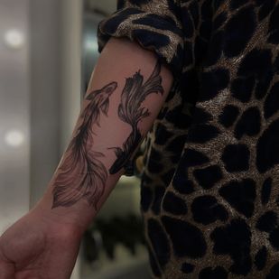 Female Black Graphic tattoo on Forearm #91389 | Tattoo Artist Dmitriy Minaev