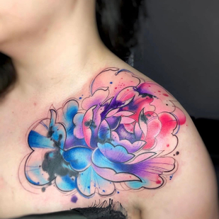 Female  Watercolor tattoo on Collarbone #91561 | Tattoo Artist Olesya Fraydlin