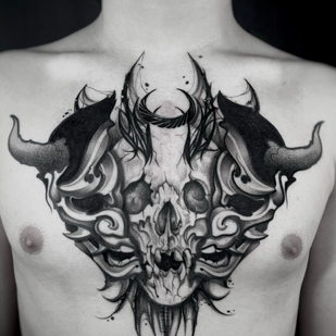 Male Black Whipshading tattoo on Breast #91566 | Tattoo Artist Olesya Fraydlin