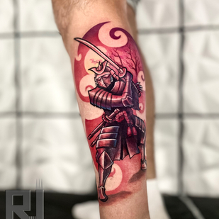 Male Color Neo-traditional tattoo on Shin #92284 | Tattoo Artist Nikita Romanov
