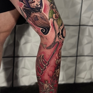 Male Color Anime tattoo on Leg #92289 | Tattoo Artist Nikita Romanov