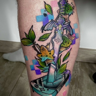 Male Color New School tattoo on Shin #92502 | Tattoo Artist Smirnova Ulyana