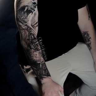 Male Black and Grey Realism tattoo on Sleeve #101876 | Tattoo Artist Olga Tokareva