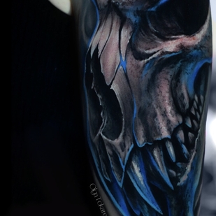 Black and Grey Horror tattoo on Shoulder #101913 | Tattoo Artist Olga Tokareva