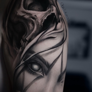 Male Black and Grey Author's Style tattoo on Shoulder #101914 | Tattoo Artist Olga Tokareva