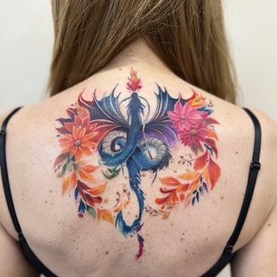 Female Color Cover-up tattoo on Back #93256 | Tattoo Artist Elena Cherepnina