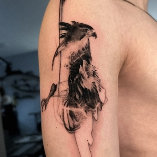 Male Black and Grey Author's Style tattoo on Shoulder #93576 | Tattoo Artist Evgeniy Taskaev