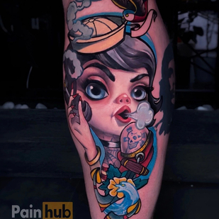 Male Color Old School tattoo on Shin #93505 | Tattoo Artist Yuliya Kolesnikova