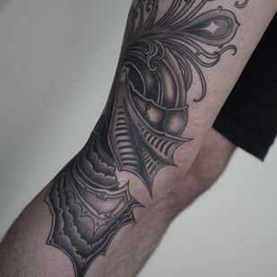 Male Black  tattoo on Leg #93695 | Tattoo Artist Aleksey Gurbatov