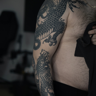 Male Black  tattoo on Sleeve #93698 | Tattoo Artist Aleksey Gurbatov