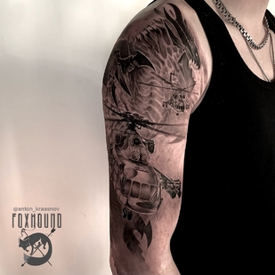 Male Black Realism tattoo on Shoulder #93943 | Tattoo Artist Anton Krasnov