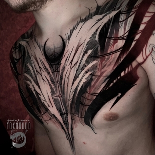 Male Color Calligraphy tattoo on Breast #93946 | Tattoo Artist Anton Krasnov