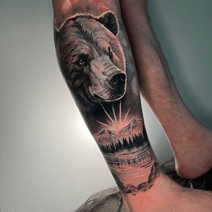 Male Black and Grey Realism tattoo on Shin #93960 | Tattoo Artist Anton Krasnov