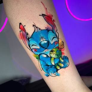 Female Color Watercolor tattoo on Shin #95765 | Tattoo Artist Nadya Gruzdeva