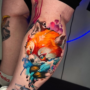 Female Color Watercolor tattoo on Shin #95766 | Tattoo Artist Nadya Gruzdeva