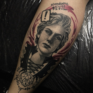 Female Black and Grey Graphic tattoo on Leg #102922 | Tattoo Artist Daria Duck