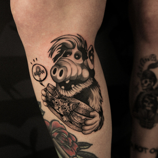 Male Black Graphic tattoo on Leg #104712 | Tattoo Artist Daria Duck