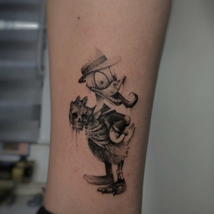 Male Black and Grey Miniature tattoo on Shin #96149 | Tattoo Artist Smishko Leonid